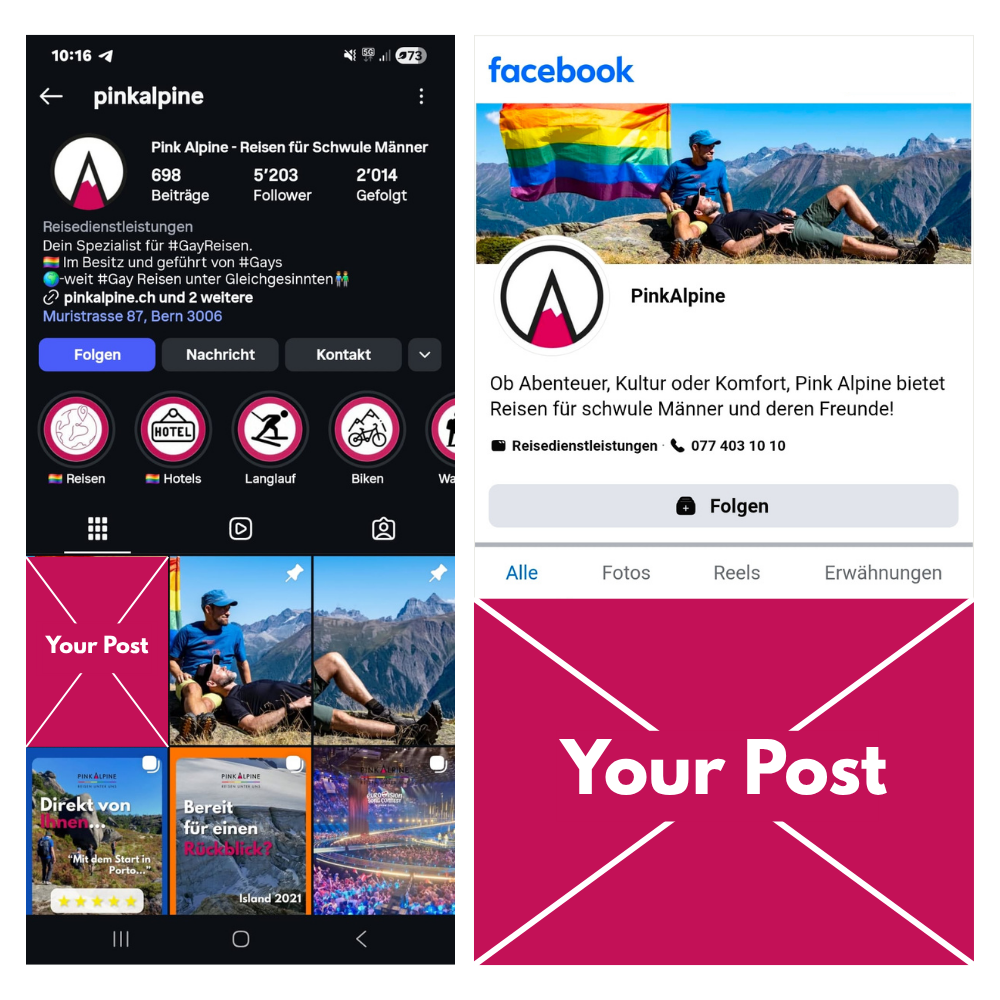 Screenshot Beispiel Social Media Beitrag auf Instagram und Facebook mit Platzhalter Post.